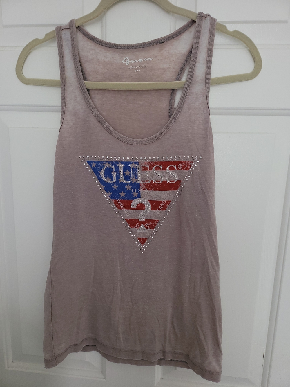Guess Women's Grey Logo Tank Top with American Flag Triangle